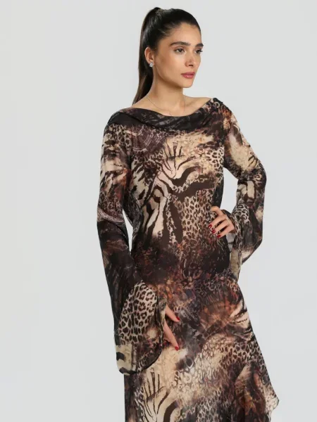 Rochie maxi Miau By Clara Rotescu cu imagine maro