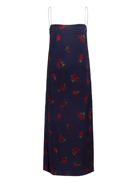 Sukienka midi Khaite w kwiatki z nadrukiem do kolan niebieska
