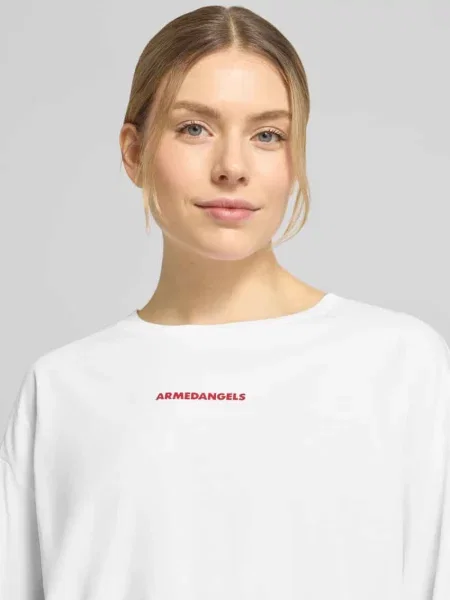 Bluzka z długim rękawem o kroju oversized z czystej Model FIETAA SMILE' Armedangels biała