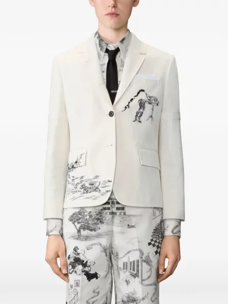 Geacă Thom Browne cu broderie din canvas alb