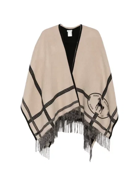 Poncho Fendi cu franjuri cu dungi