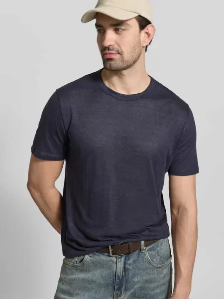 T-shirt o kroju regular fit z czystego lnu Officine Generale granatowa
