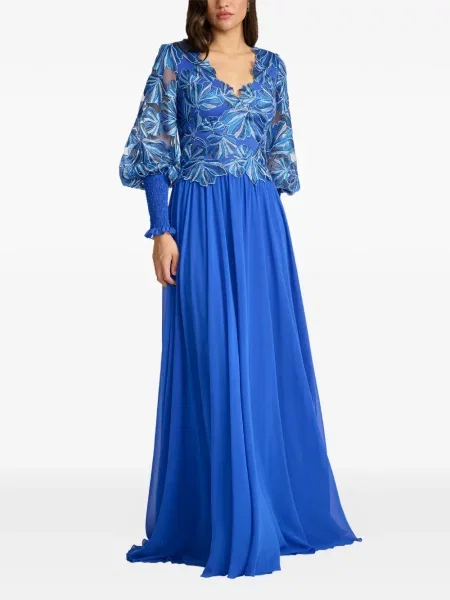 Дълго костюм рокля Tadashi Shoji на цветя синьо