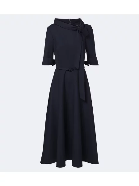 Cu centură rochie midi Oscar De La Renta de lână cu legături albastru