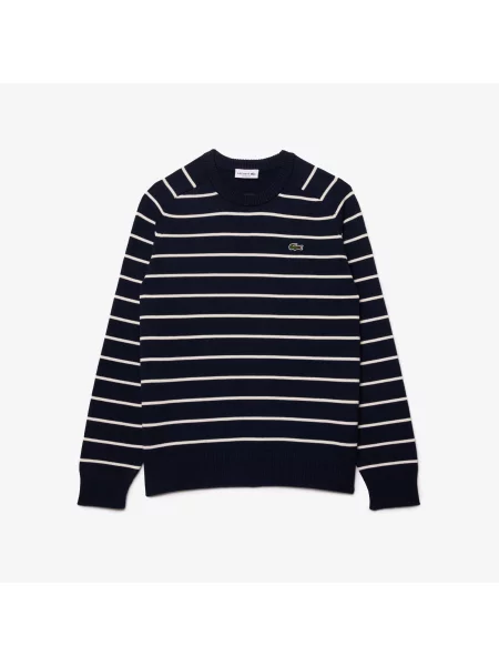 Lacoste Sweter Z Okrągłym Dekoltem W Paski Z Dzianiny 3D granatowy