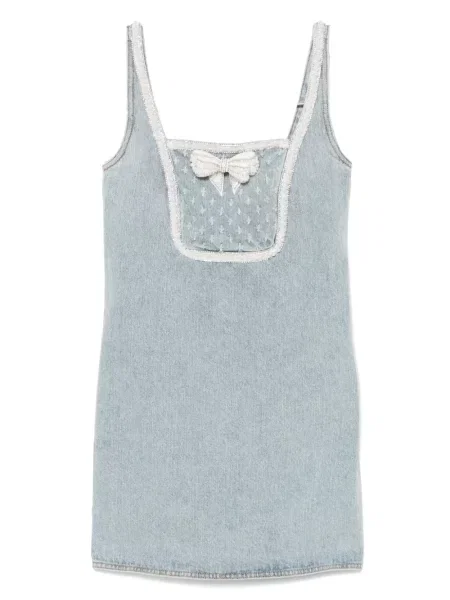 Mała sukienka jeansowa Self-portrait z kokardką garniturowa niebieska