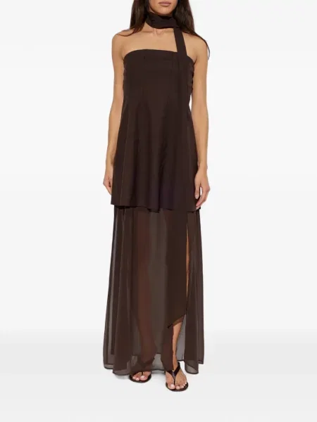 Rochie maxi Gestuz fără bretele maro