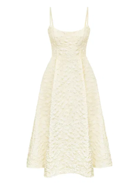 Rochie midi Post Meridiem din jacard până la genunchi de costum galben