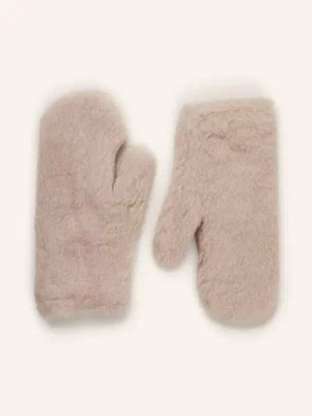 Max Mara Rękawiczki Jednopalcowe Z Pluszowego Materiału Ombrato Z Dodatkiem Alpaki beige beżowe
