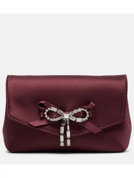 Geantă plic Jimmy Choo cu funde din satin bordo