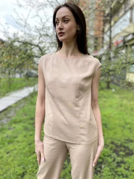 Лляна Блуза CAT ORANGE бежевий