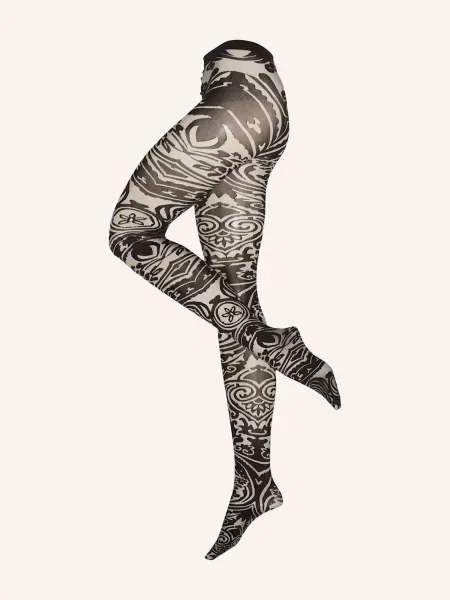 Wolford Punčocháče Body Tattoo grey/black černý