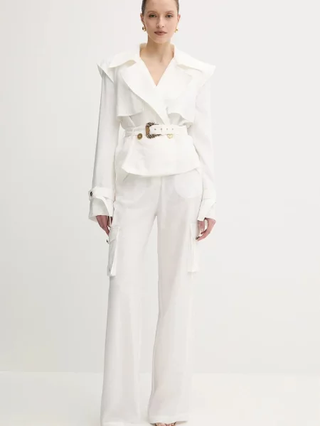 Versace Jeans Couture spodnie proste high waist beżowy