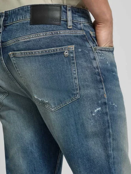 Jeansy o kroju regular fit z mieszanki bawełny Boss Orange niebieskie