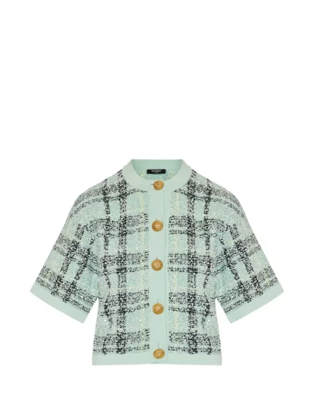 Cardigan Balmain în carouri verde