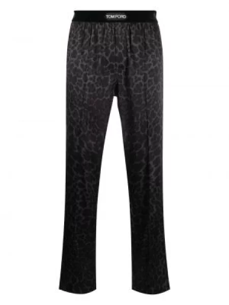 Pantaloni Tom Ford de mătase cu imagine cu model leopard negru