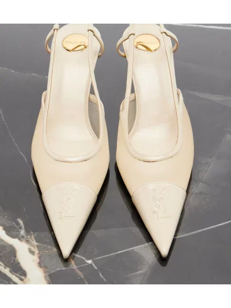 Pantofi cu toc Saint Laurent din piele slingback alb