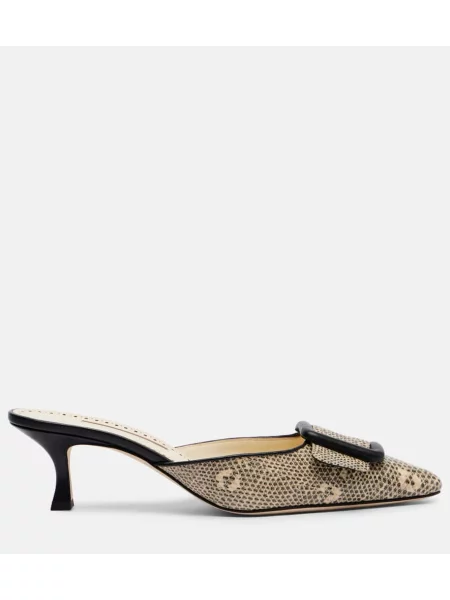 Kožené mules Manolo Blahnik so vzorom hadej kože béžová