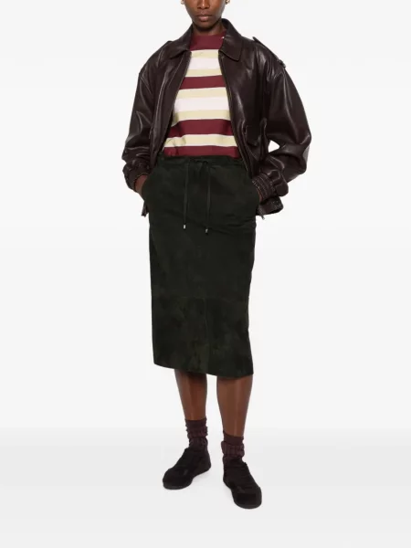 Fustă midi 's Max Mara din piele de căprioară cu cordon verde
