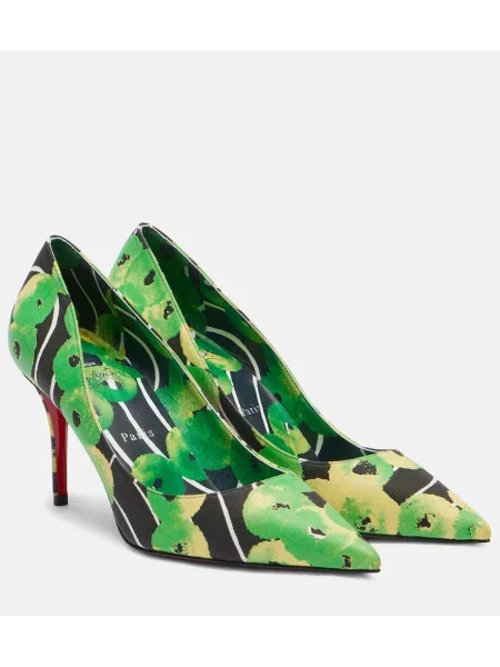 Satenaste salonarji Christian Louboutin s potiskom zelena