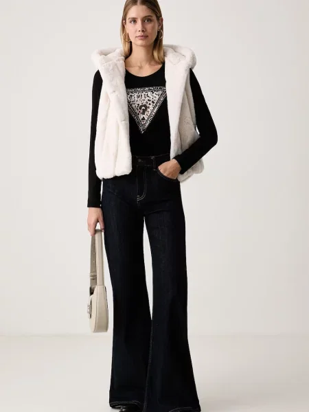 Tricou cu mânecă lungă Guess cu model leopard negru