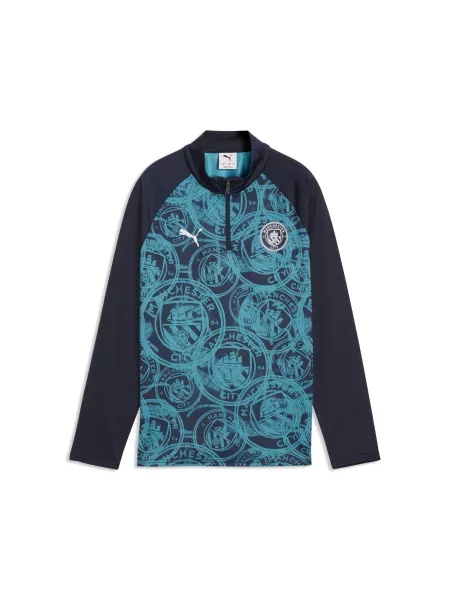 PUMA Młodzieżowa koszulka na rozgrzewkę Manchester City z zamkiem Akcesoria niebieski