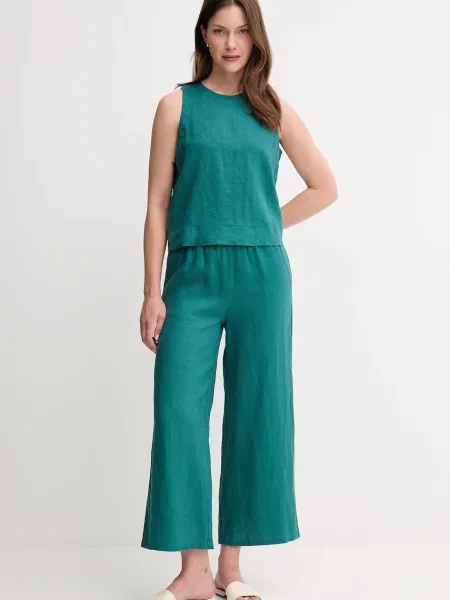 Льняна блузка United Colors of Benetton однотонна зелений