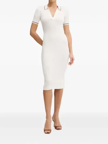 Gulerat rochie midi Armani Exchange tricotate alb