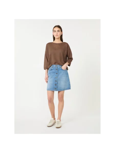 Lniany krótki sweter Weekend Max Mara brązowy