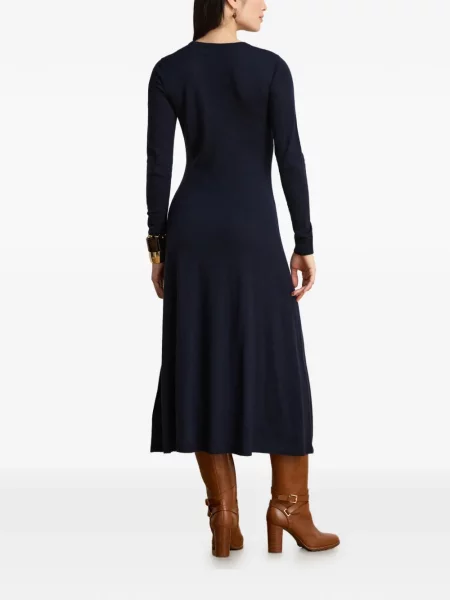 Μακρύς μίντι φόρεμα Lauren Ralph Lauren με στρογγυλή λαιμόκοψη μπλε