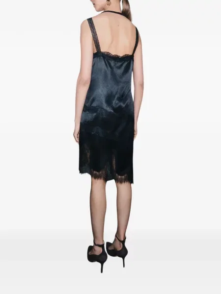 Rochie midi Marella asimetrică din dantelă negru