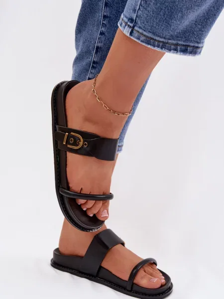 Șlapi Boto cu cataramă negru