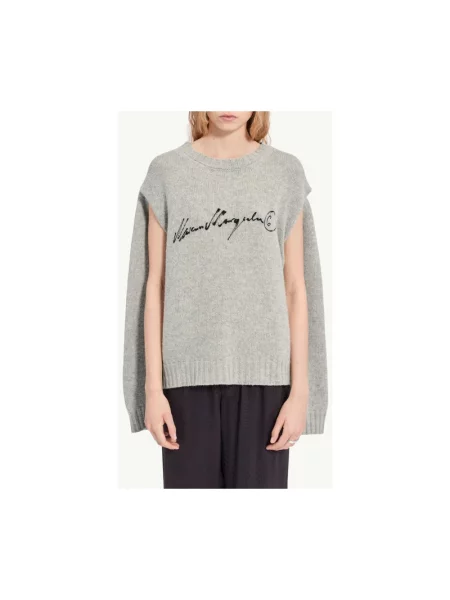 Sweter Mm6 Maison Margiela wełniany z nadrukiem szary