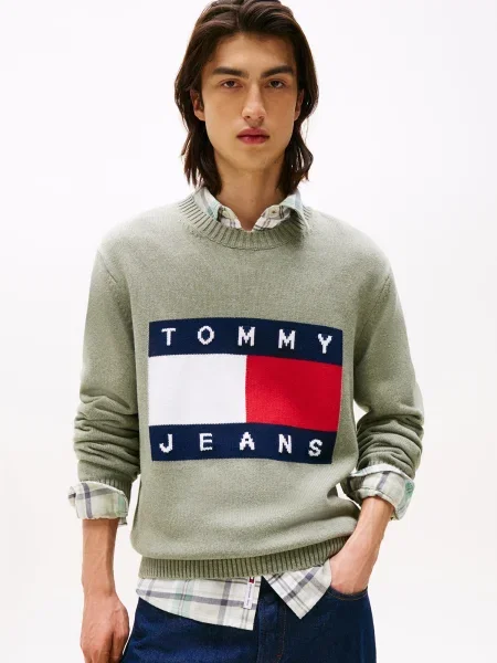 Tommy Jeans Pulover bleumarin / verde mentă / roșu alb