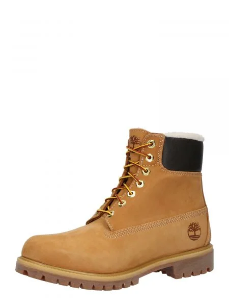 TIMBERLAND Bocanci cu șireturi maro caramel / negru galben