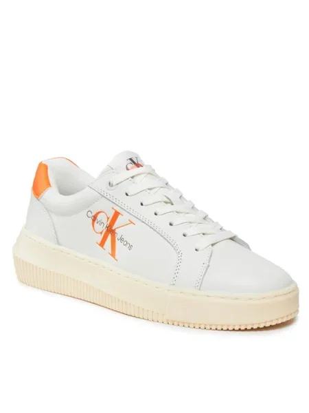 Кожени маратонки Calvin Klein Jeans CHUNKY CUPSOLE MONOLOGO W MONO LTH WN бежово бяло