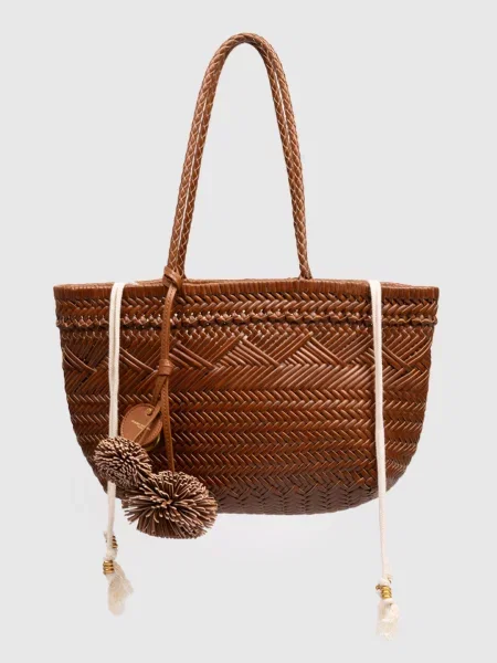 Шкіряна сумка-тоут Paloma з плетінням Gianni Chiarini коричнева