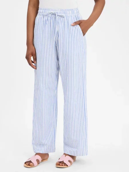 MbyM Spodnie z zawartością lnu Grasielle-M Kobiety biały|niebieski w S białe