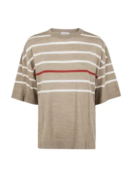 Sweter Brunello Cucinelli z krótkim rękawem brązowy