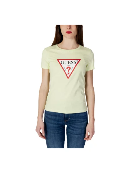 Krótka koszulka Guess z krótkim rękawem klasyczna zielona