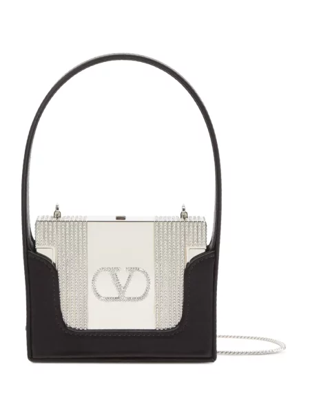 Geantă Valentino Garavani din satin negru