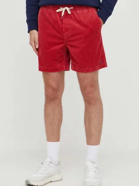 Kratke hlače iz rebrastega žameta Polo Ralph Lauren rdeča