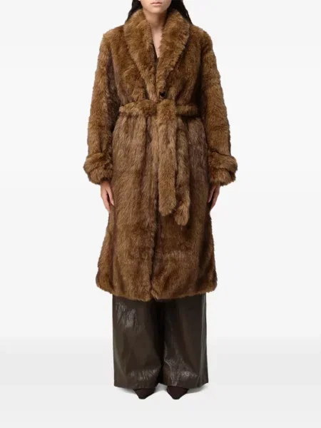 Cu centură palton de blană Eleh cu blană maro