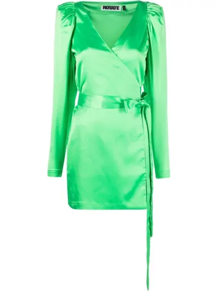 Rochie Rotate din satin de costum verde