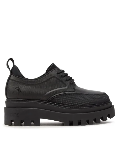 Половинки обувки Calvin Klein Jeans FLATFORM LACEUP DERBY MG MTL с платформа черно