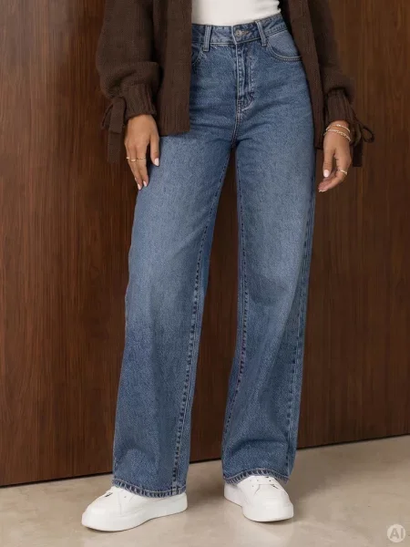 Jeansy wide leg z wysokim stanem Dstreet niebieskie