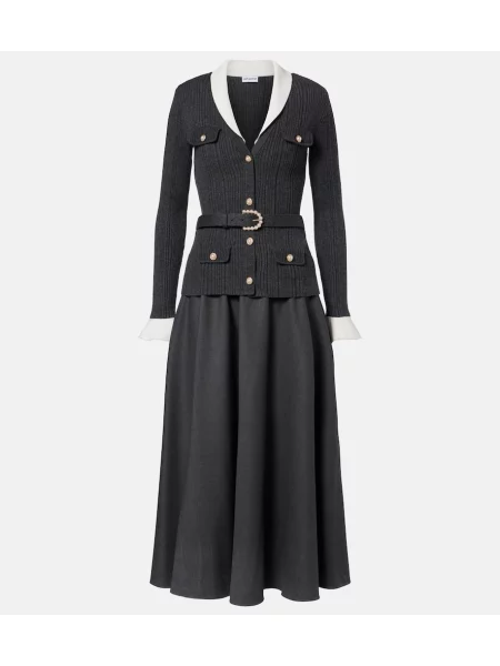 Cu centură rochie midi Self-portrait gri