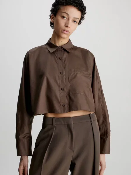 Укороченная рубашка Calvin Klein коричневая