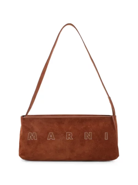Geantă Marni cu broderie din piele de căprioară maro