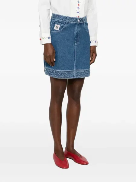 Fustă din denim Bode cu broderie albastru
